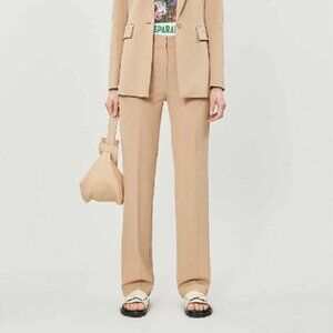 New MAJE Pielsa Mid-Rise Stretch-Woven Beige Trousers Pants NWT Size 8 US/40 FR